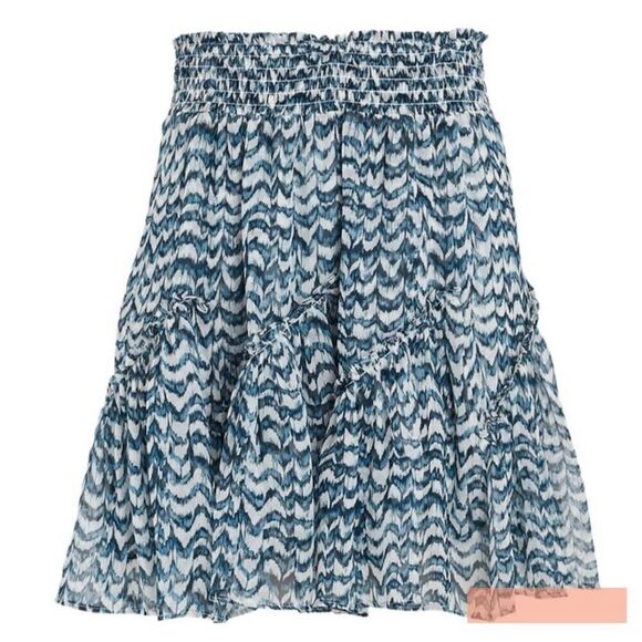 INTERMIX Women's‎ XL Blue Geometric Smocked Tiered Mini Skirt Casual - Picture 2 of 11